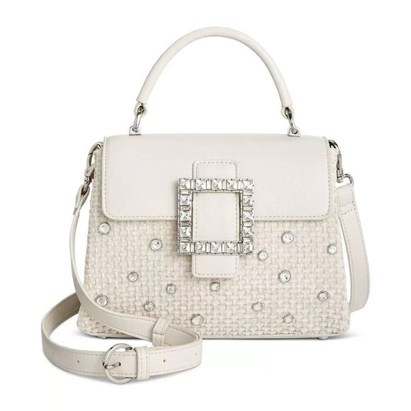 on34th Handbags - On 34th Women's Tandii Woven Crystal Small Satchel Crossbody Off White silver